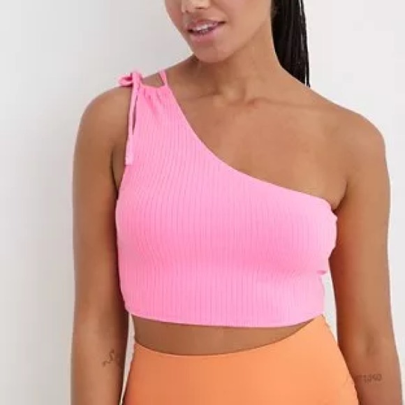 Pink Aerie Ribbed One Shoulder Crop Top - US M - Picture 1 of 4